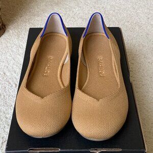 Rothy's Tan Flats with Blue Trim